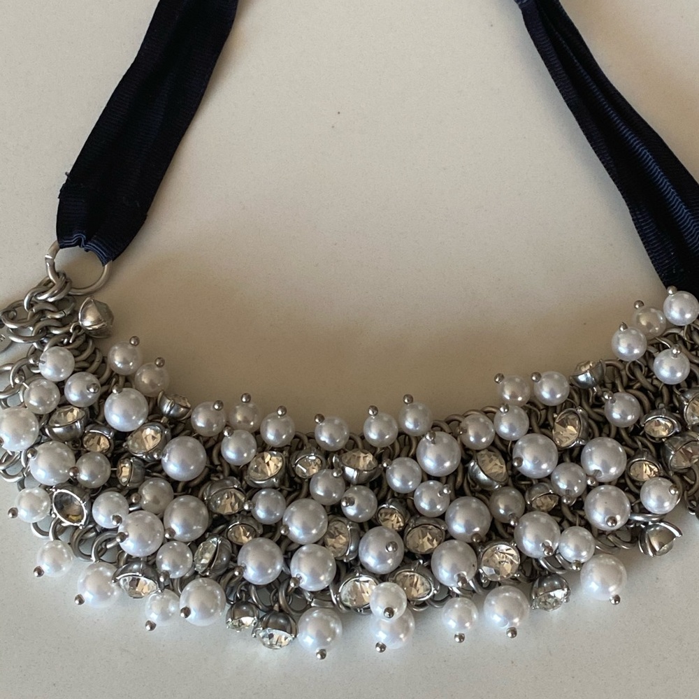 Pearl and faux diamond statement necklace